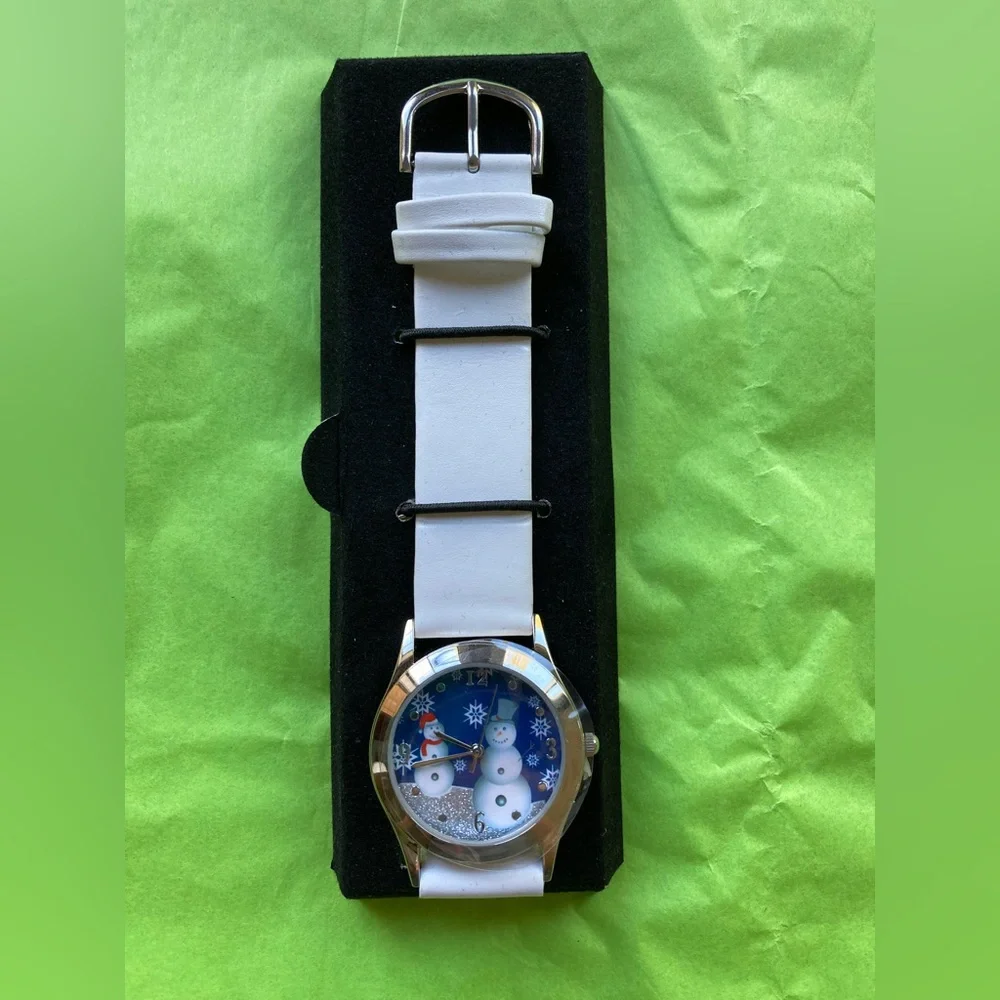 Avon Tis The Season Snowman Watch, Christmas, Holiday, Blue, White, Silver, NIB - Picture 6 of 16